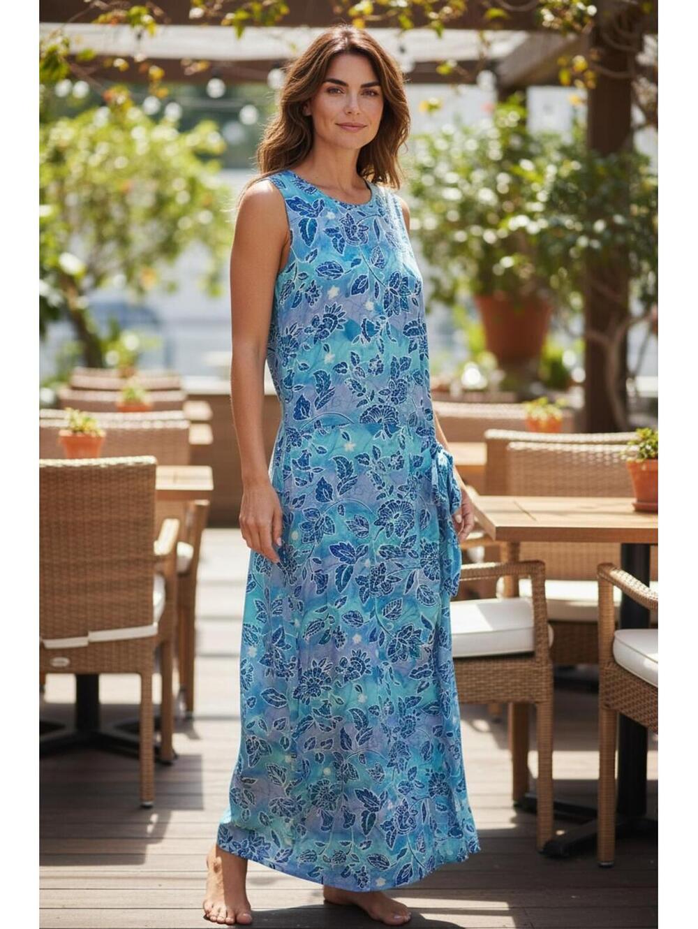 Maggy London Kenneth Nolan Blue Floral Silk Maxi Dress Size 6